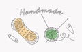Knitting accessories - threads, knitting needles, pins.
